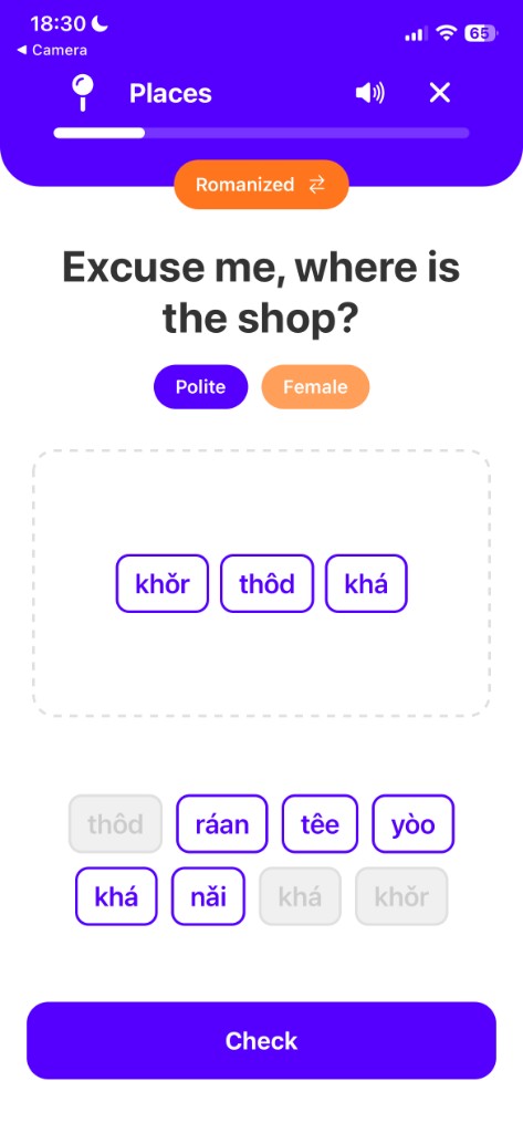 Thai Sabai app screen: A lesson